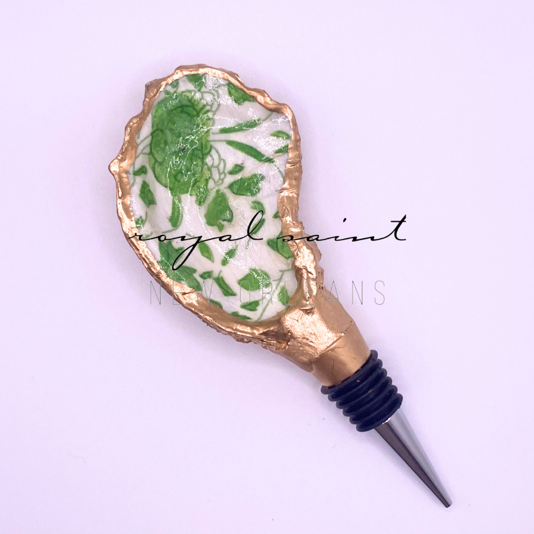 Green Floral Oyster Shell Wine Stopper