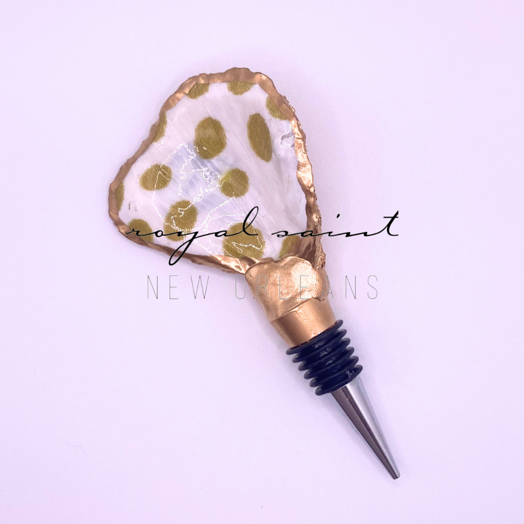 Gold Polkadot Oyster Shell Wine Stopper